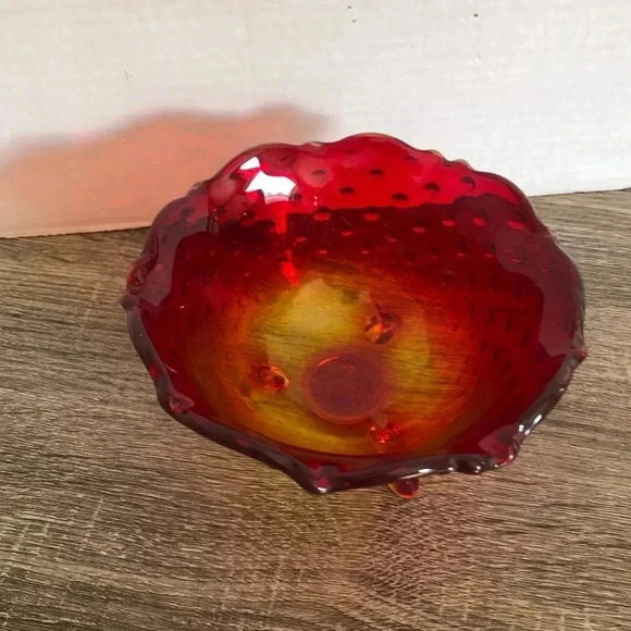 Vtg Amberina Hobnail Three  Footed Bowl - Picture 5 of 9